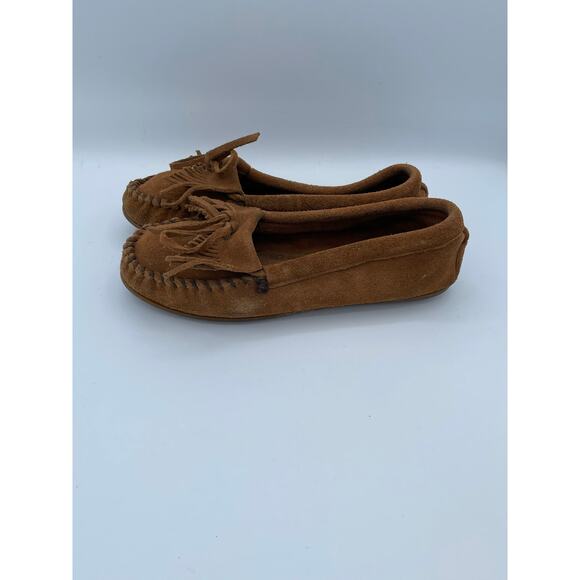 Minnetonka Suede Fringe Moccasins Womens Sz 7.5 Leather Softsole Loafers Slip-On - Picture 4 of 8
